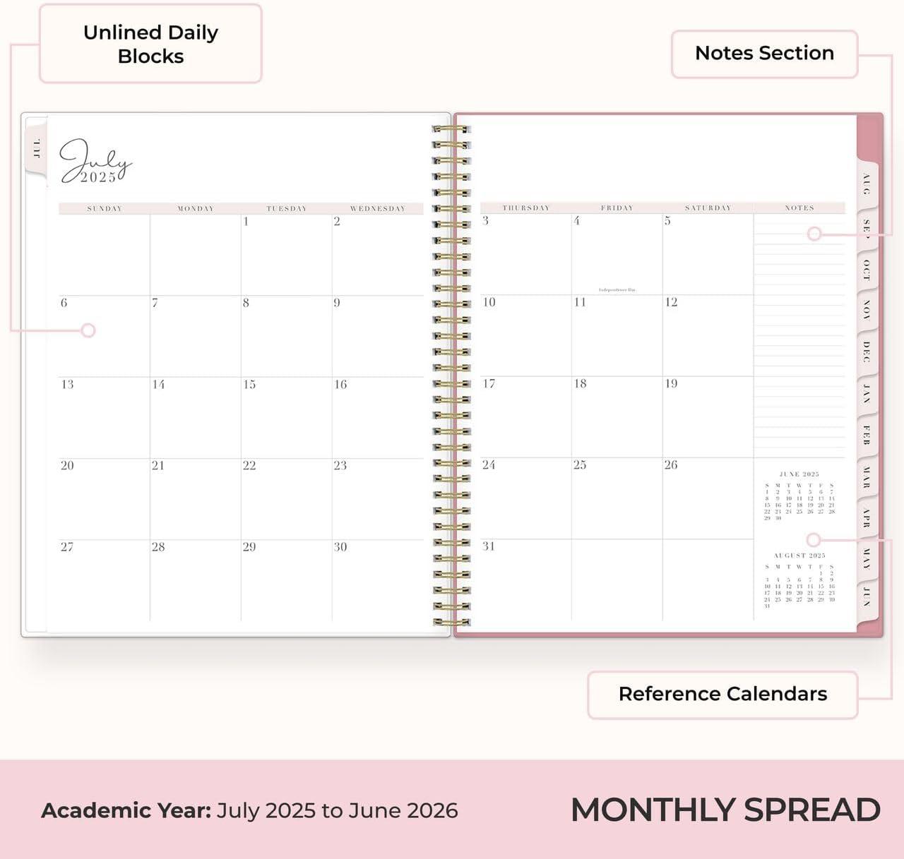 imageBlue Sky Rachel Parcell 20262027 Weekly and Monthly Academic Year Planner Calendar July 2026 June 2027 5 x 8 Flexible Cover Wirebound Laminated Tabs Storage Pocket Includes Stickers PeonyPeony 20252026