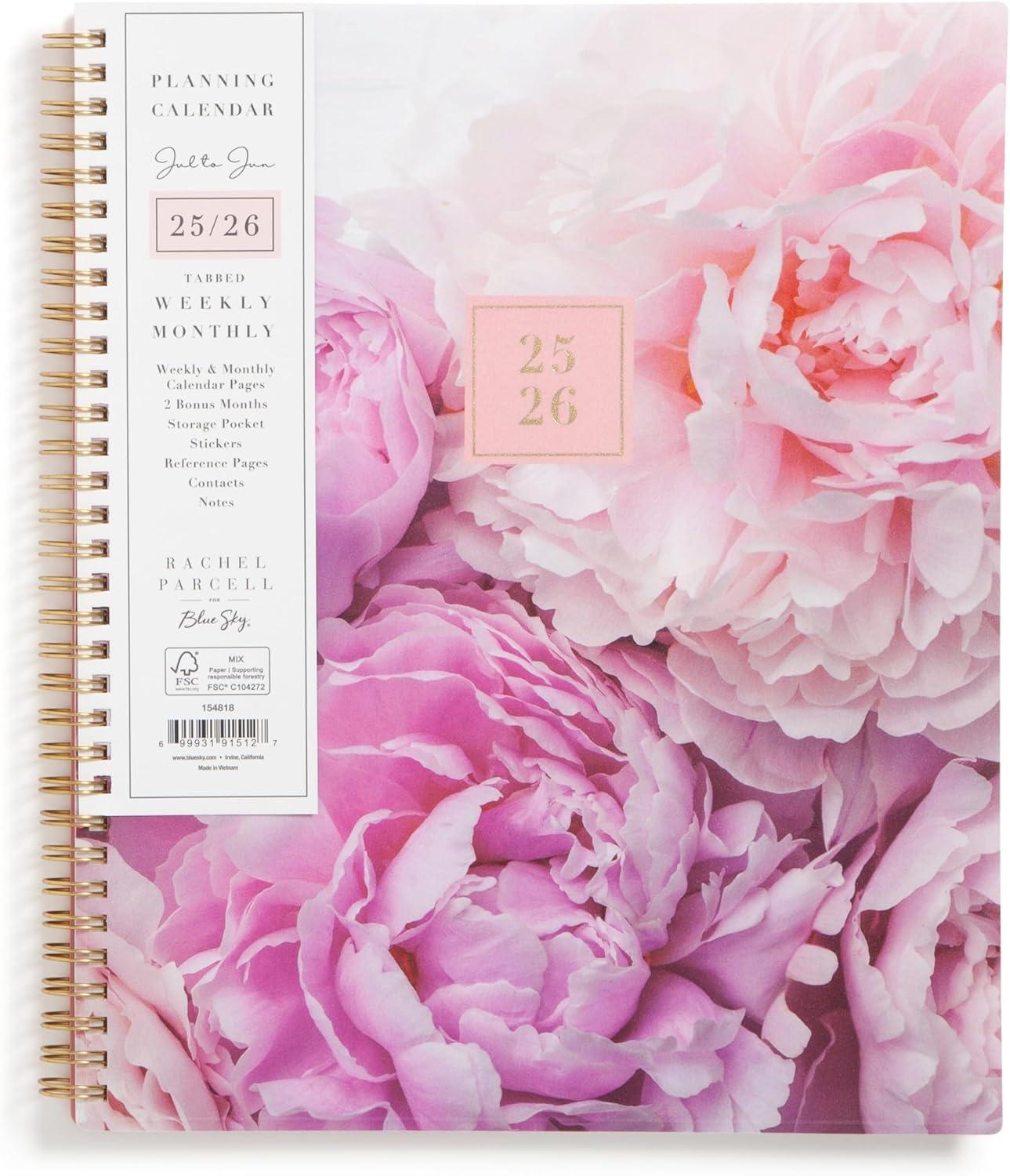 imageBlue Sky Rachel Parcell 20262027 Weekly and Monthly Academic Year Planner Calendar July 2026 June 2027 5 x 8 Flexible Cover Wirebound Laminated Tabs Storage Pocket Includes Stickers PeonyPeony 20252026