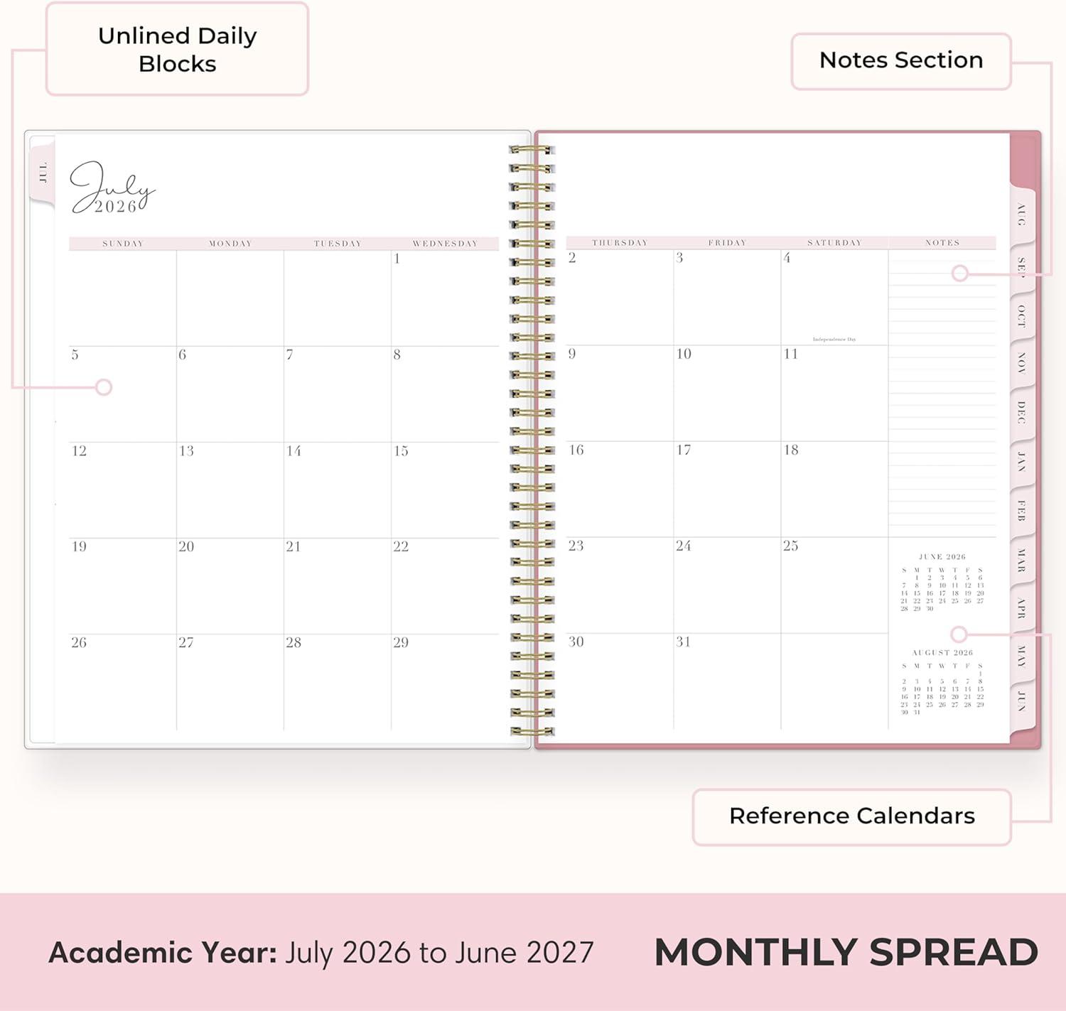 imageBlue Sky Rachel Parcell 20262027 Weekly and Monthly Academic Year Planner Calendar July 2026 June 2027 5 x 8 Flexible Cover Wirebound Laminated Tabs Storage Pocket Includes Stickers PeonyPeony 20262027