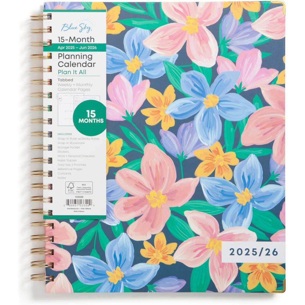 imageBlue Sky 15 Month 20262027 Weekly and Monthly Academic Year Planner Calendar April 2026 June 2027 85 x 11 Hard Cover Wirebound Laminated Tabs Storage Pocket Includes Snapin Ruler wSticky Notes amp Sticker Sheet Londonberry WhiteNerina 20252026