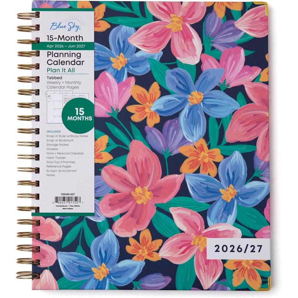 imageBlue Sky 15 Month 20262027 Weekly and Monthly Academic Year Planner Calendar April 2026 June 2027 85 x 11 Hard Cover Wirebound Laminated Tabs Storage Pocket Includes Snapin Ruler wSticky Notes amp Sticker Sheet Londonberry WhiteNerina 20262027