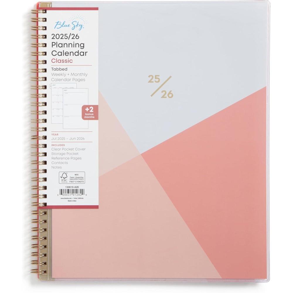 imageBlue Sky 20262027 Weekly and Monthly Academic Year Planner Calendar July 2026 June 2027 5 x 8 Clear Pocket Cover Wirebound Laminated Tabs Cali PinkCali Pink 20252026