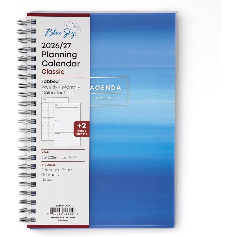 imageBlue Sky 20262027 Weekly and Monthly Academic Year Planner Calendar July 2026 June 2027 5 x 8 Flexible Cover Wirebound Laminated Tabs ChansonChanson 20262027