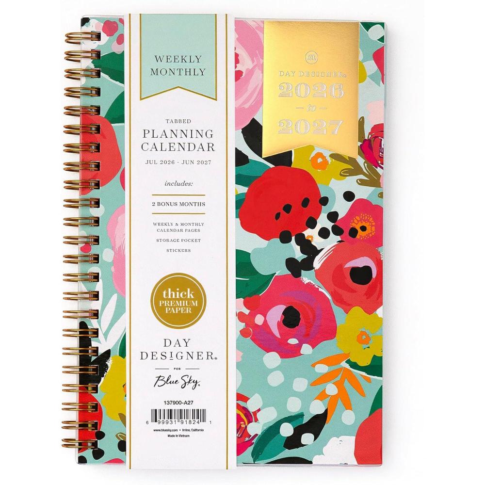imageBlue Sky Day Designer 20262027 Weekly and Monthly Academic Year Planner Calendar July 2026 June 2027 5 x 8 Flexible Cover Laminated Tabs Storage Pocket Includes Stickers Secret Garden MintSecret Garden Mint 20262027