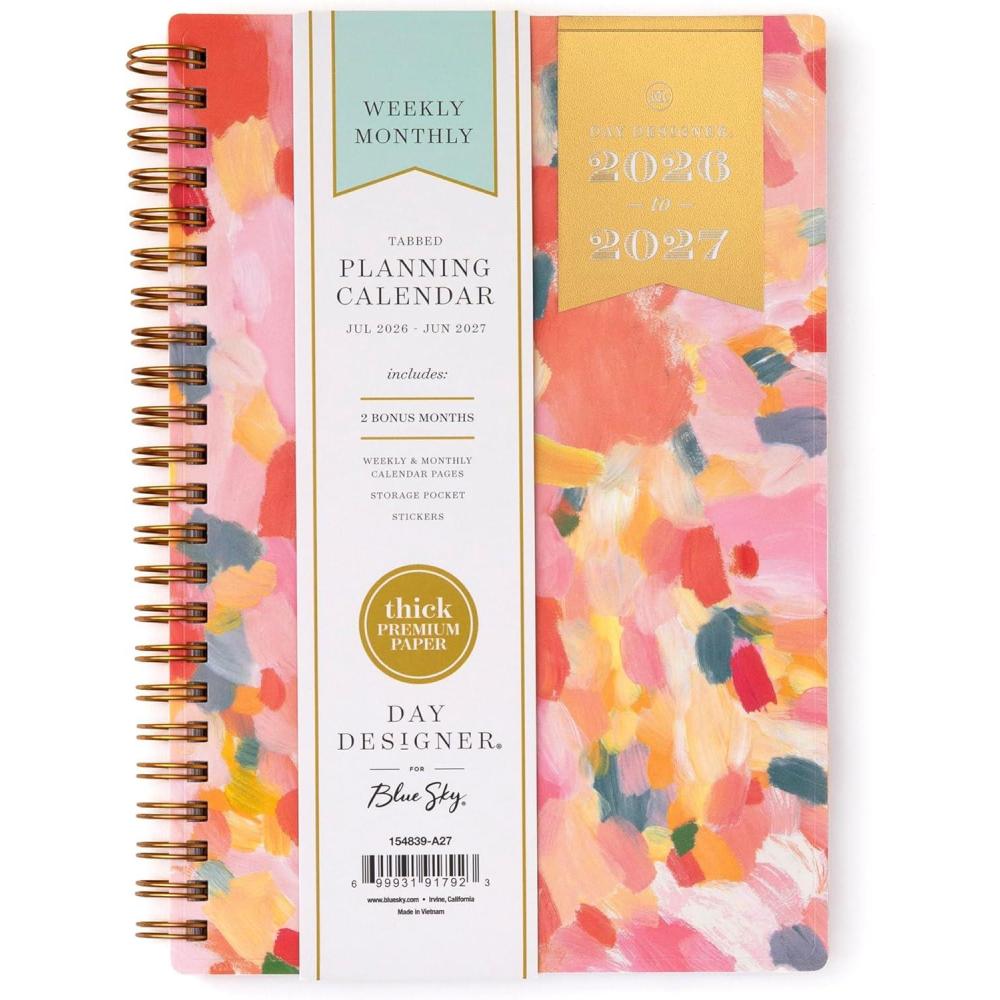 imageBlue Sky Day Designer 20262027 Weekly and Monthly Academic Year Planner Calendar July 2026 June 2027 5 x 8 Flexible Cover Wirebound Storage Pocket Includes Stickers SmittenSmitten 20262027