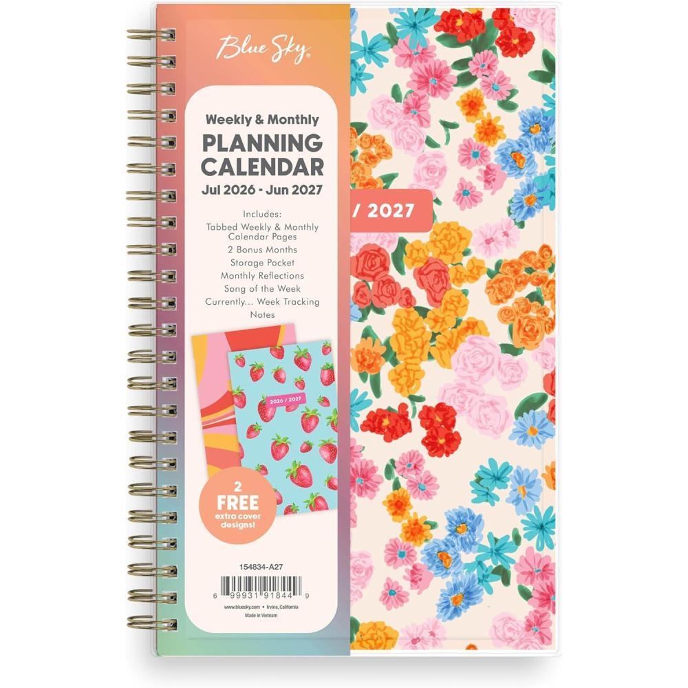 imageBlue Sky Gen Z 20262027 Weekly and Monthly Academic Year Planner Calendar July 2026 June 2027 5 x 8 Flexible Interchangeable Cover Wirebound Laminated Tabs Storage Pocket GladysGladys 20262027