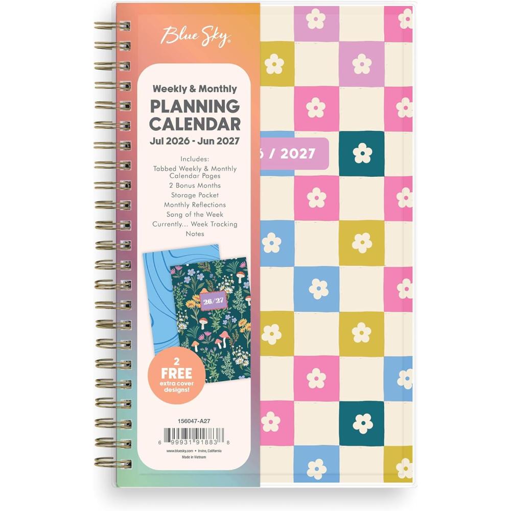 imageBlue Sky Gen Z 20262027 Weekly and Monthly Academic Year Planner Calendar July 2026 June 2027 5 x 8 Flexible Interchangeable Cover Wirebound Laminated Tabs Storage Pocket MaylaMayla 20262027