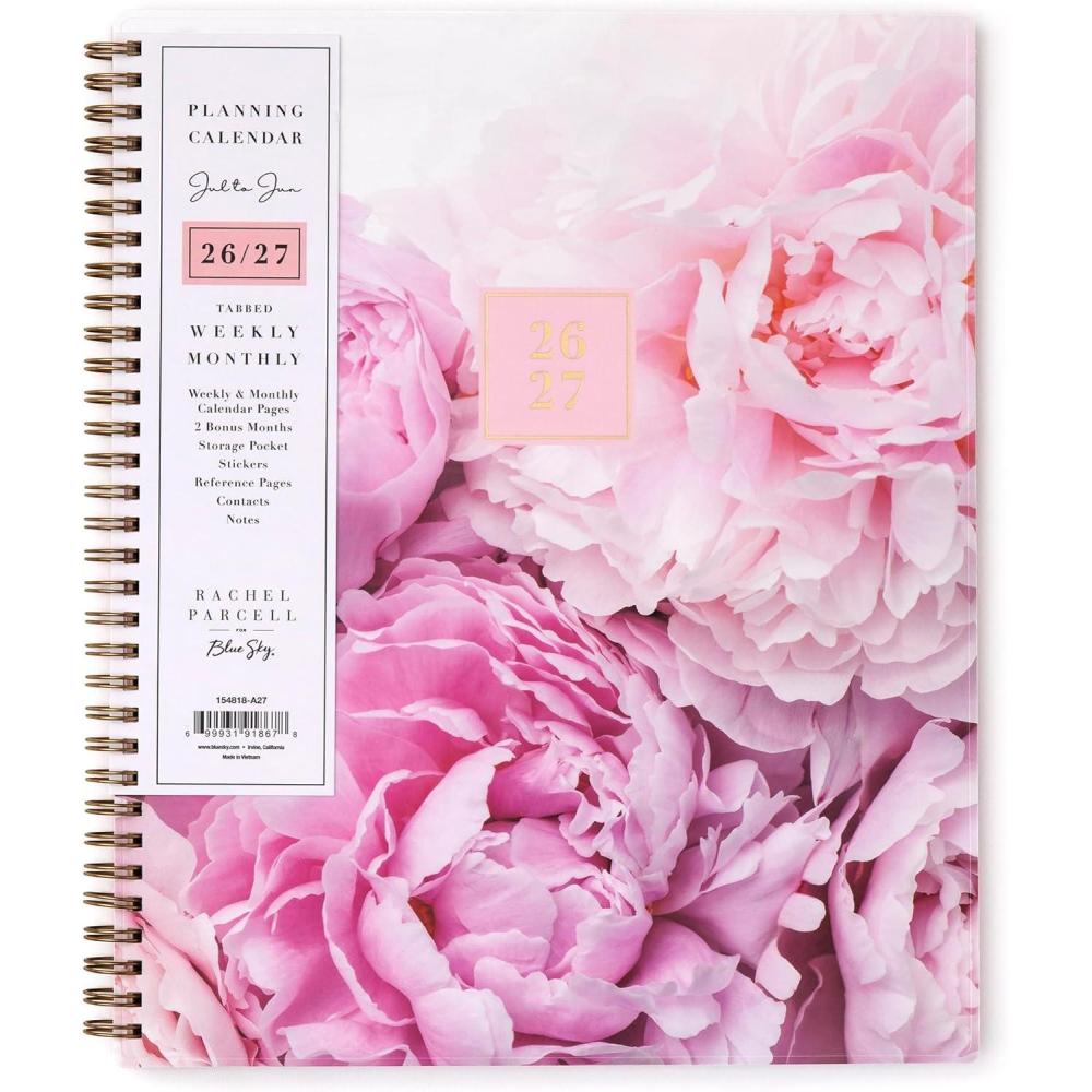imageBlue Sky Rachel Parcell 20262027 Weekly and Monthly Academic Year Planner Calendar July 2026 June 2027 5 x 8 Flexible Cover Wirebound Laminated Tabs Storage Pocket Includes Stickers PeonyPeony 20262027