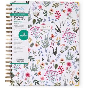 Blue Sky 15 Month 2026-2027 Weekly and Monthly Academic Year Planner Calendar, April 2026 – June 2027, 8.5″ x 11″, Hard Cover, Wirebound, Laminated Tabs, Storage Pocket, Includes Snap-in Ruler w/Sticky Notes & Sticker Sheet, Londonberry White(Londonberry- 2026/2027)