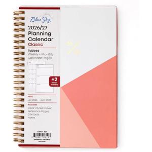 Blue Sky 2026-2027 Weekly and Monthly Academic Year Planner Calendar, July 2026 – June 2027, 5″ x 8″, Clear Pocket Cover, Wirebound, Laminated Tabs, Cali Pink(Cali Pink- 2026/2027)