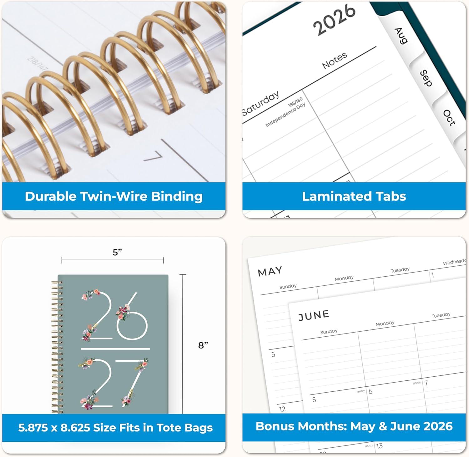 imageBlue Sky 20262027 Weekly and Monthly Academic Year Planner Calendar July 2026 June 2027 5875 x 8625 Flexible Cover Wirebound Laminated Tabs Includes Extra 30 Sheets of Notes GretaGreta 20262027