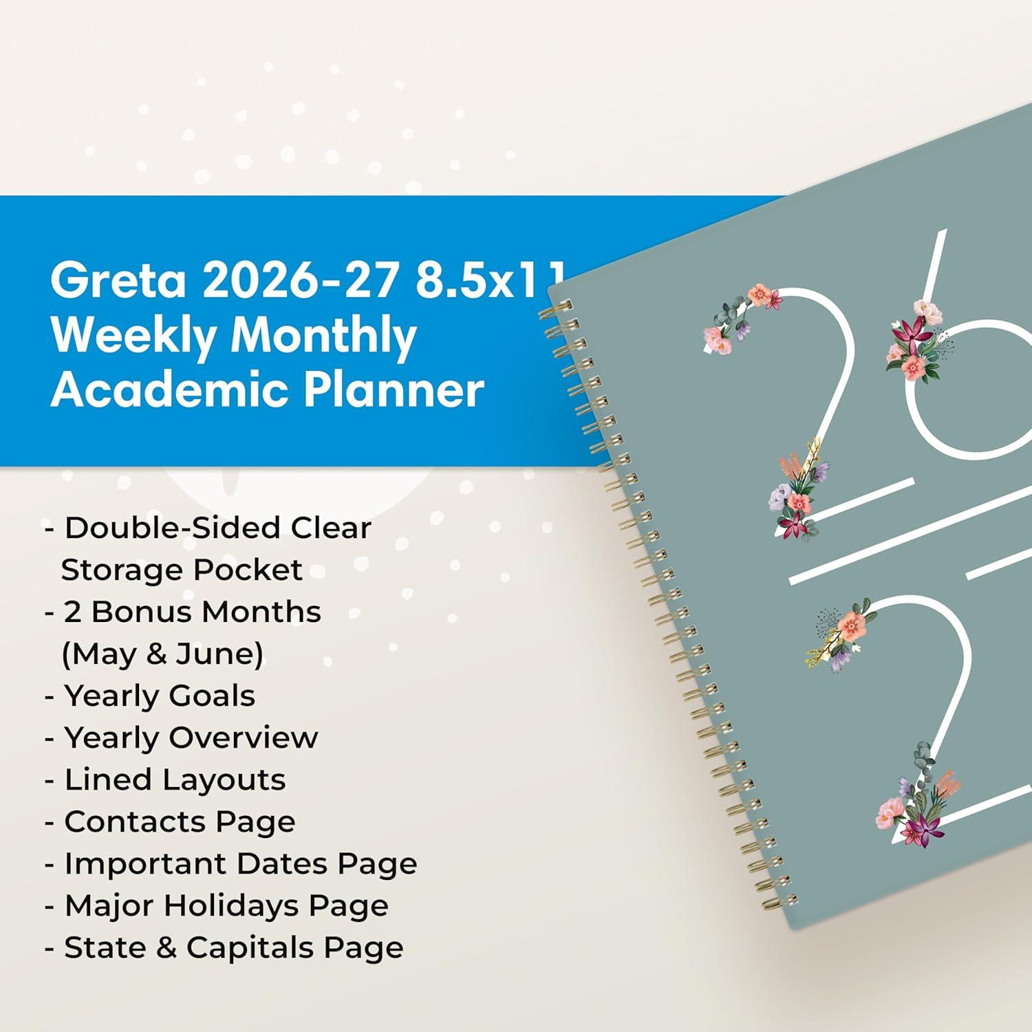 imageBlue Sky 20262027 Weekly and Monthly Academic Year Planner Calendar July 2026 June 2027 5875 x 8625 Flexible Cover Wirebound Laminated Tabs Includes Extra 30 Sheets of Notes GretaGreta 20262027