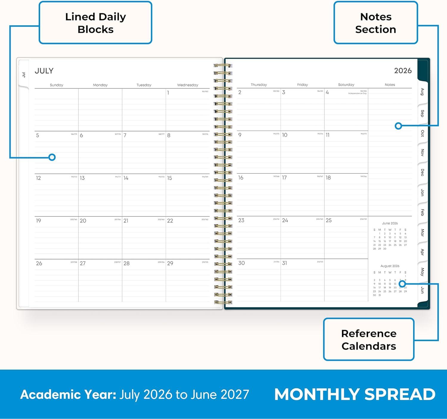imageBlue Sky 20262027 Weekly and Monthly Academic Year Planner Calendar July 2026 June 2027 5875 x 8625 Flexible Cover Wirebound Laminated Tabs Includes Extra 30 Sheets of Notes GretaGreta 20262027