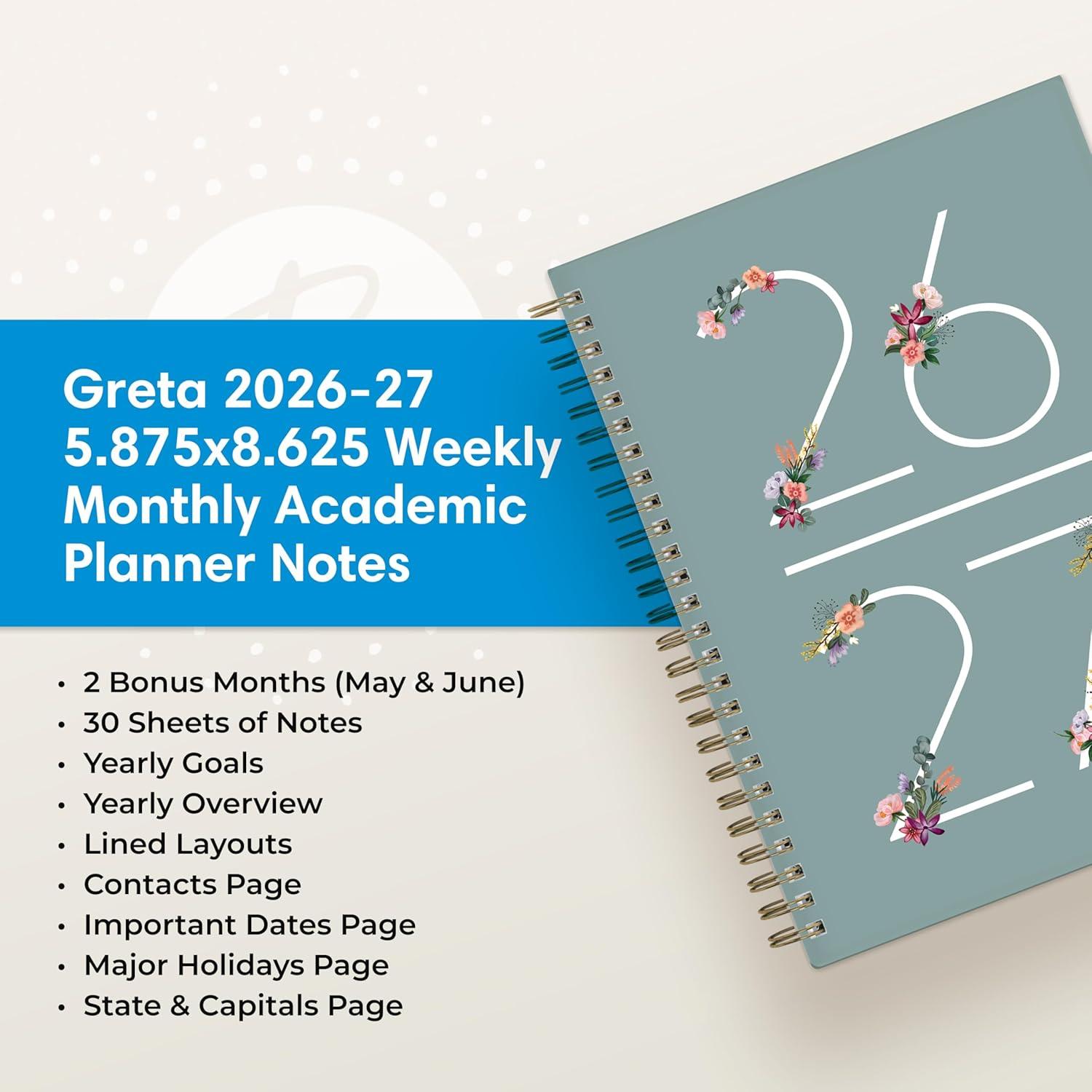 imageBlue Sky 20262027 Weekly and Monthly Academic Year Planner Calendar July 2026 June 2027 5875 x 8625 Flexible Cover Wirebound Laminated Tabs Includes Extra 30 Sheets of Notes GretaGreta 20262027