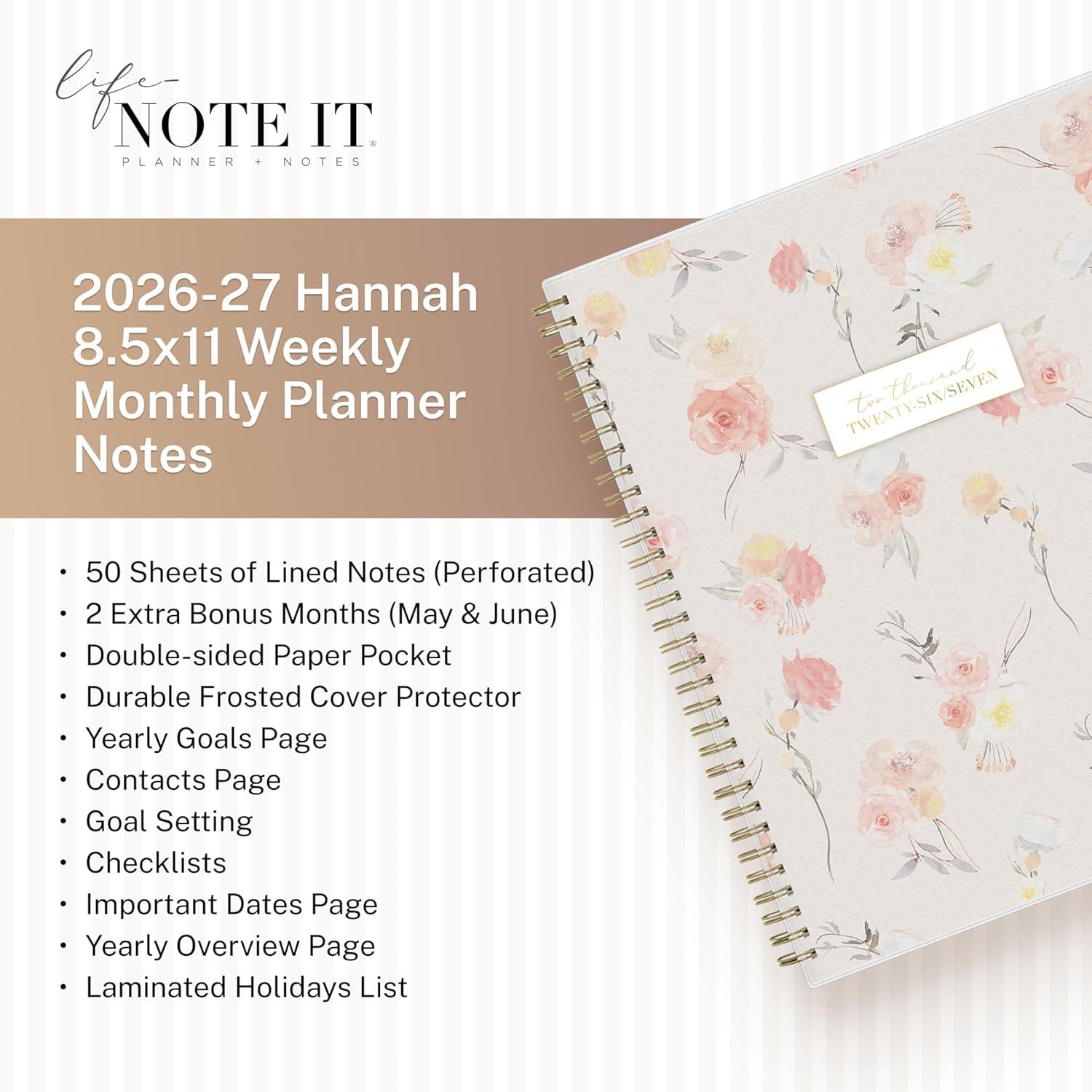 imageBlue Sky Life Note It 20262027 Academic Year Weekly and Monthly Planner July 2026 June 2027 85 x 11 Flexible Cover Laminated Tabs Wirebound Storage Pocket HannahHannah 20262027