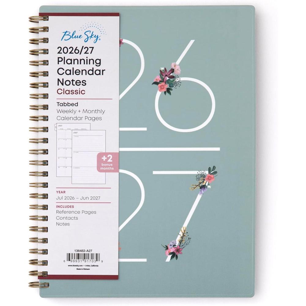 imageBlue Sky 20262027 Weekly and Monthly Academic Year Planner Calendar July 2026 June 2027 5875 x 8625 Flexible Cover Wirebound Laminated Tabs Includes Extra 30 Sheets of Notes GretaGreta 20262027