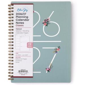 Blue Sky 2026-2027 Weekly and Monthly Academic Year Planner Calendar, July 2026 – June 2027, 5.875″ x 8.625″, Flexible Cover, Wirebound, Laminated Tabs, Includes Extra 30 Sheets of Notes, Greta(Greta- 2026/2027)