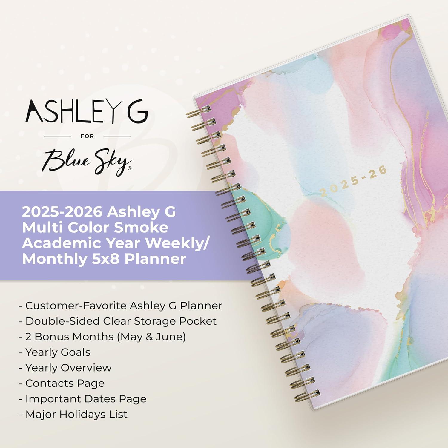 imageBlue Sky Ashley G 20262027 Weekly and Monthly Academic Year Planner Calendar July 2026 June 2027 85 x 11 Flexible Cover Wirebound Laminated Tabs Storage Pocket Includes Sticker Sheet Multi Color SmokeMulti Color Smoke 20252026