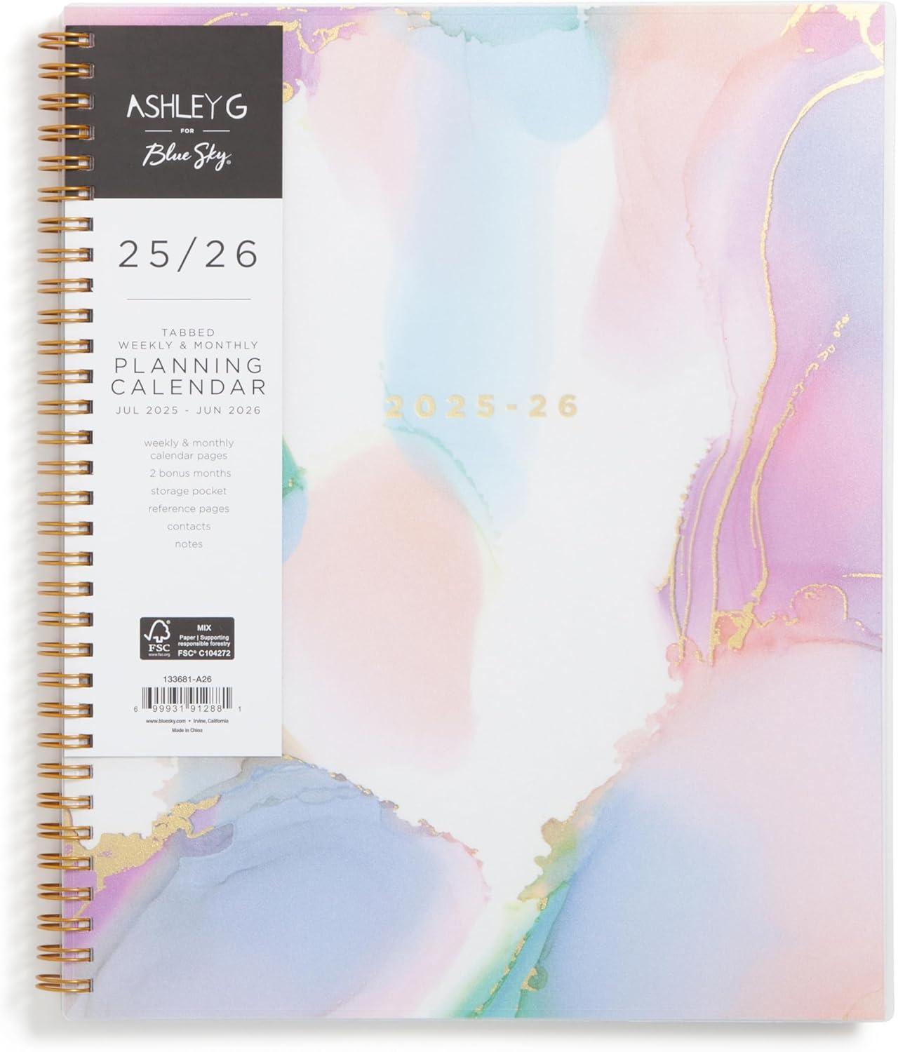imageBlue Sky Ashley G 20262027 Weekly and Monthly Academic Year Planner Calendar July 2026 June 2027 85 x 11 Flexible Cover Wirebound Laminated Tabs Storage Pocket Includes Sticker Sheet Multi Color SmokeMulti Color Smoke 20252026