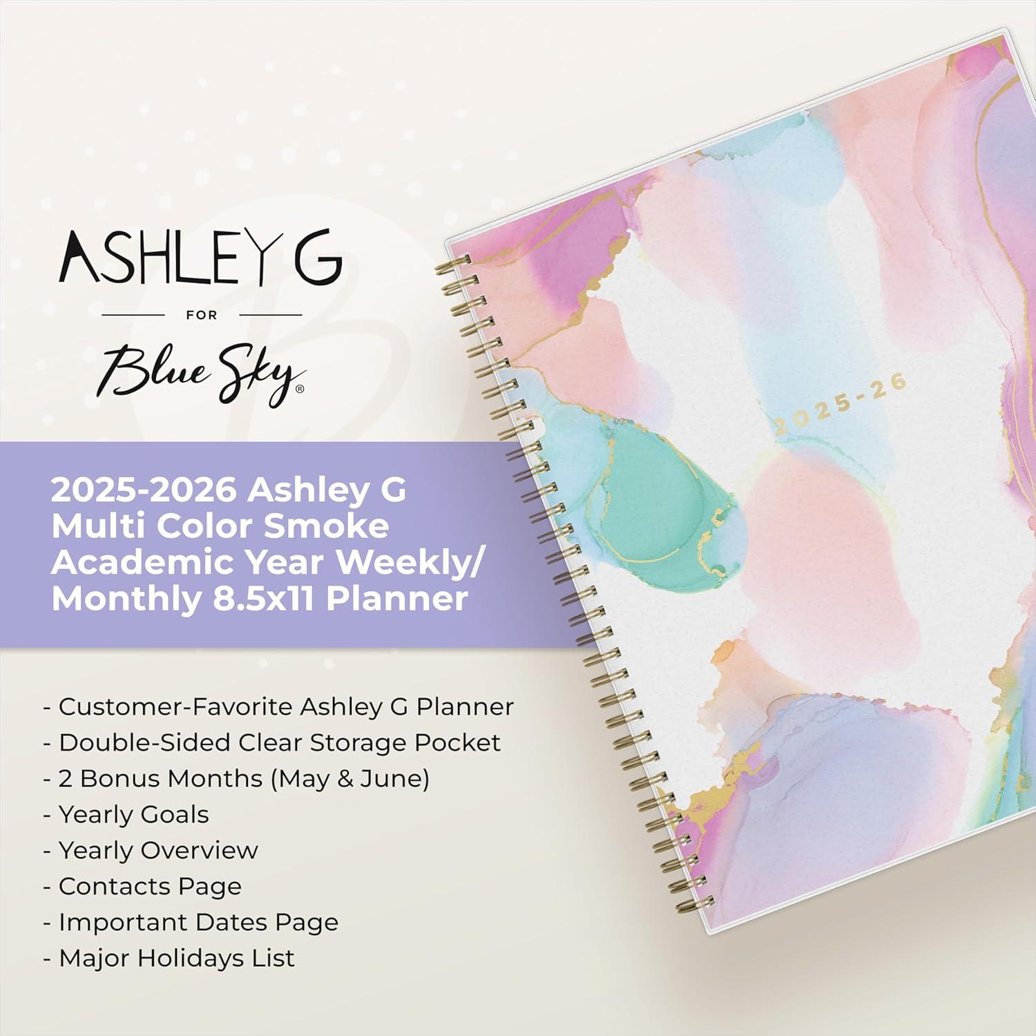 imageBlue Sky Ashley G 20262027 Weekly and Monthly Academic Year Planner Calendar July 2026 June 2027 85 x 11 Flexible Cover Wirebound Laminated Tabs Storage Pocket Includes Sticker Sheet Multi Color SmokeMulti Color Smoke 20252026
