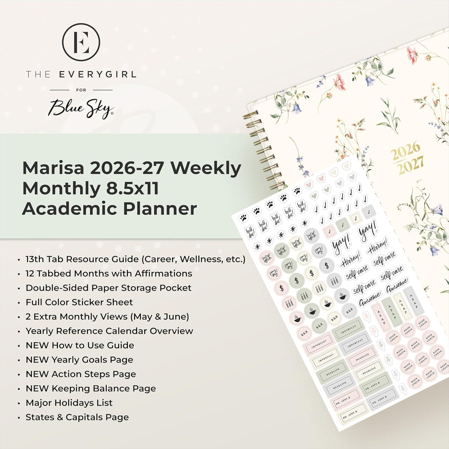 imageBlue Sky The Everygirl 20262027 Weekly and Monthly Academic Year Planner Calendar July 2026 June 2027 5 x 8 Flexible Cover Wirebound Laminated Tabs Storage Pocket Includes Stickers MarisaMarisa 20262027