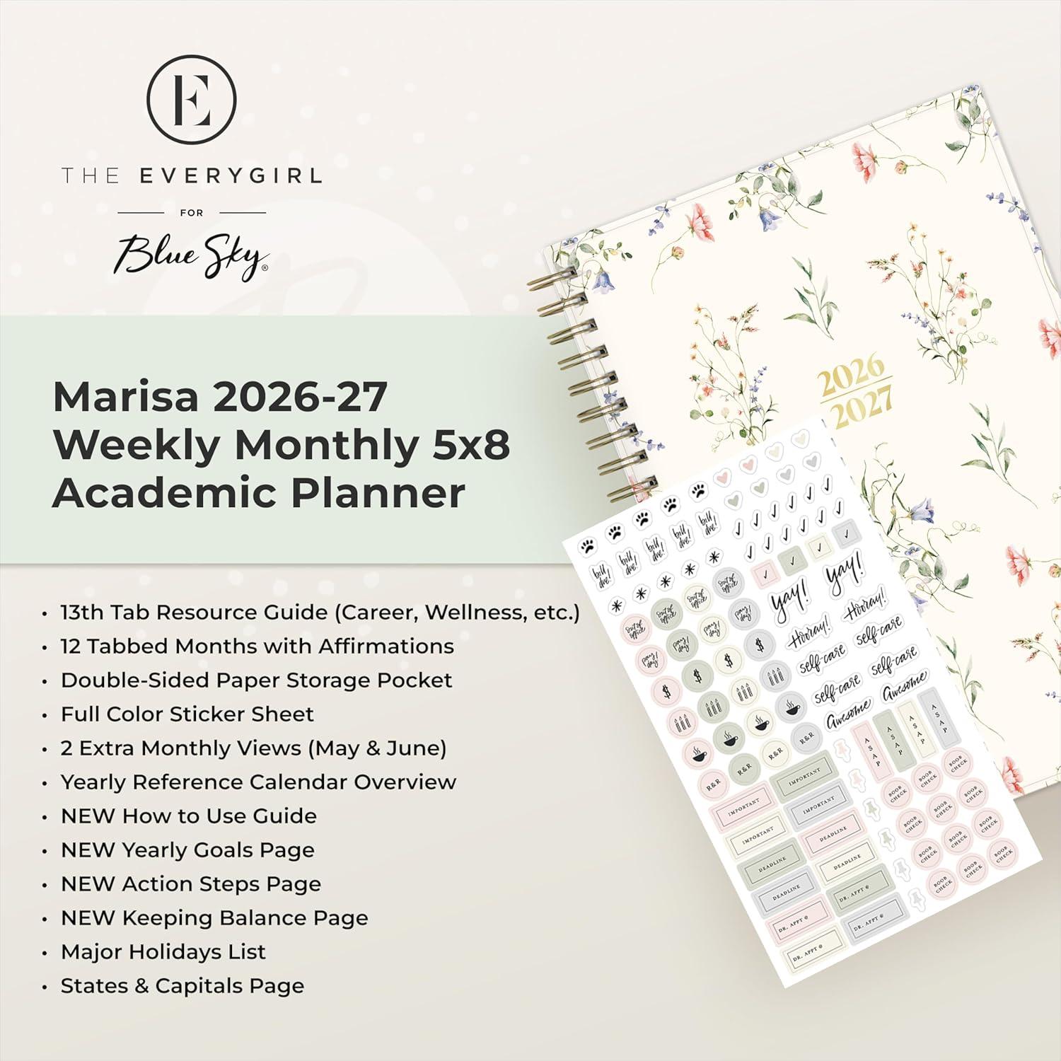imageBlue Sky The Everygirl 20262027 Weekly and Monthly Academic Year Planner Calendar July 2026 June 2027 5 x 8 Flexible Cover Wirebound Laminated Tabs Storage Pocket Includes Stickers MarisaMarisa 20262027