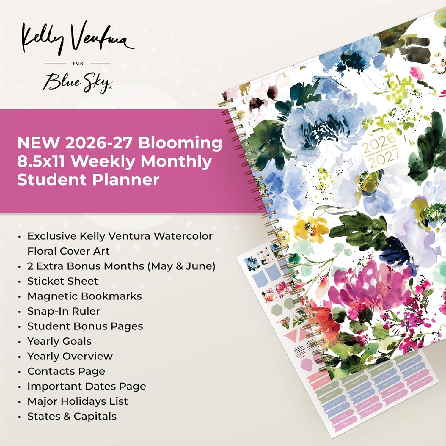 imageBlue Sky Kelly Ventura 20262027 Weekly and Monthly Academic Year Student Planning Calendar July 2026 June 2027 85 x 11 Flexible Cover Wirebound Laminated Tabs Storage Pocket Magnetic amp Snap In Book Marks Includes Stickers BloomingBlooming 20262027