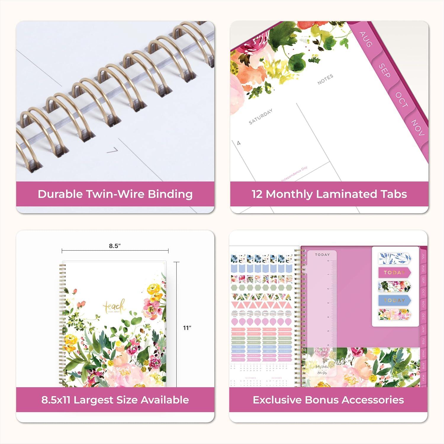 imageBlue Sky Kelly Ventura 20262027 Weekly and Monthly Academic Year Teacher Lesson Planner Calendar July 2026 June 2027 85 x 11 Flexible Cover Wirebound Laminated Tabs Storage Pocket Magnetic amp Snap In Book Marks Includes Stickers Summertime BrightsSummertime Brights 20262027