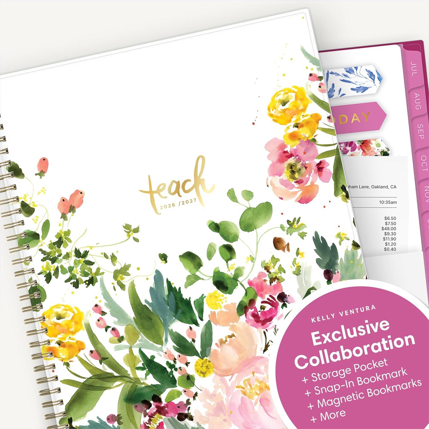 imageBlue Sky Kelly Ventura 20262027 Weekly and Monthly Academic Year Teacher Lesson Planner Calendar July 2026 June 2027 85 x 11 Flexible Cover Wirebound Laminated Tabs Storage Pocket Magnetic amp Snap In Book Marks Includes Stickers Summertime BrightsSummertime Brights 20262027
