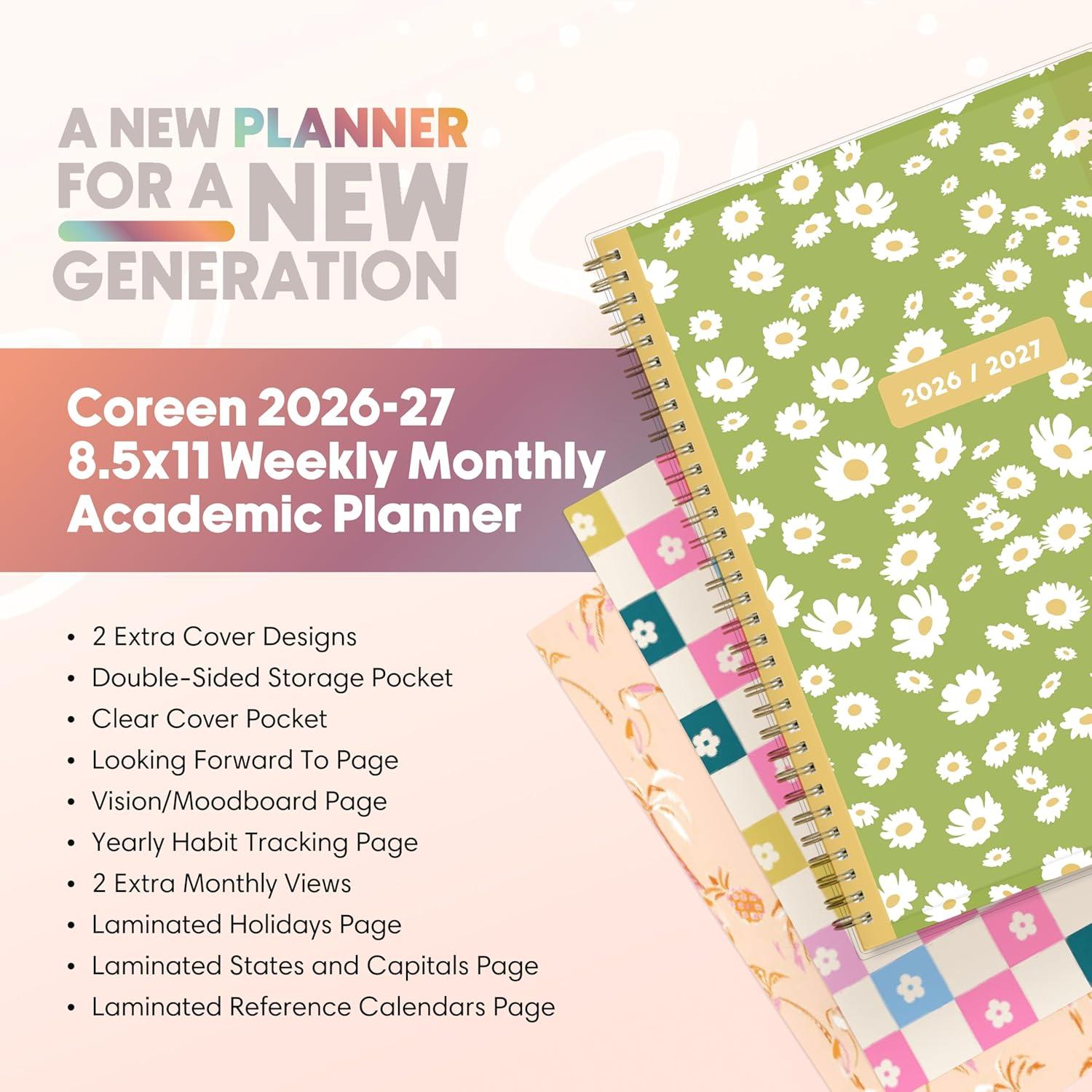 imageBlue Sky Gen Z 20262027 Weekly and Monthly Academic Year Planner Calendar July 2026 June 2027 85 x 11 Flexible Interchangeable Cover Wirebound Laminated Tabs Storage Pocket CoreenCoreen 20262027