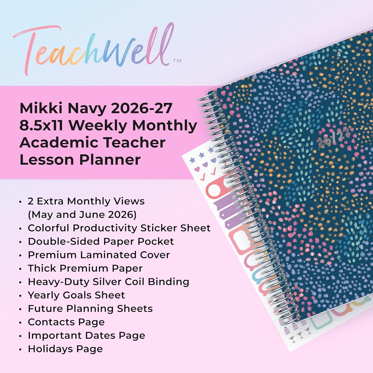 imageBlue Sky Teachwell 20262027 Weekly and Monthly Academic Year Teacher Lesson Planner Calendar July 2026 June 2027 85 x 11 Flexible Cover Heavy Duty Coil Binding Colorful Interior Laminated Tabs Storage Pocket Includes Stickers MeilaniMikki 20262027