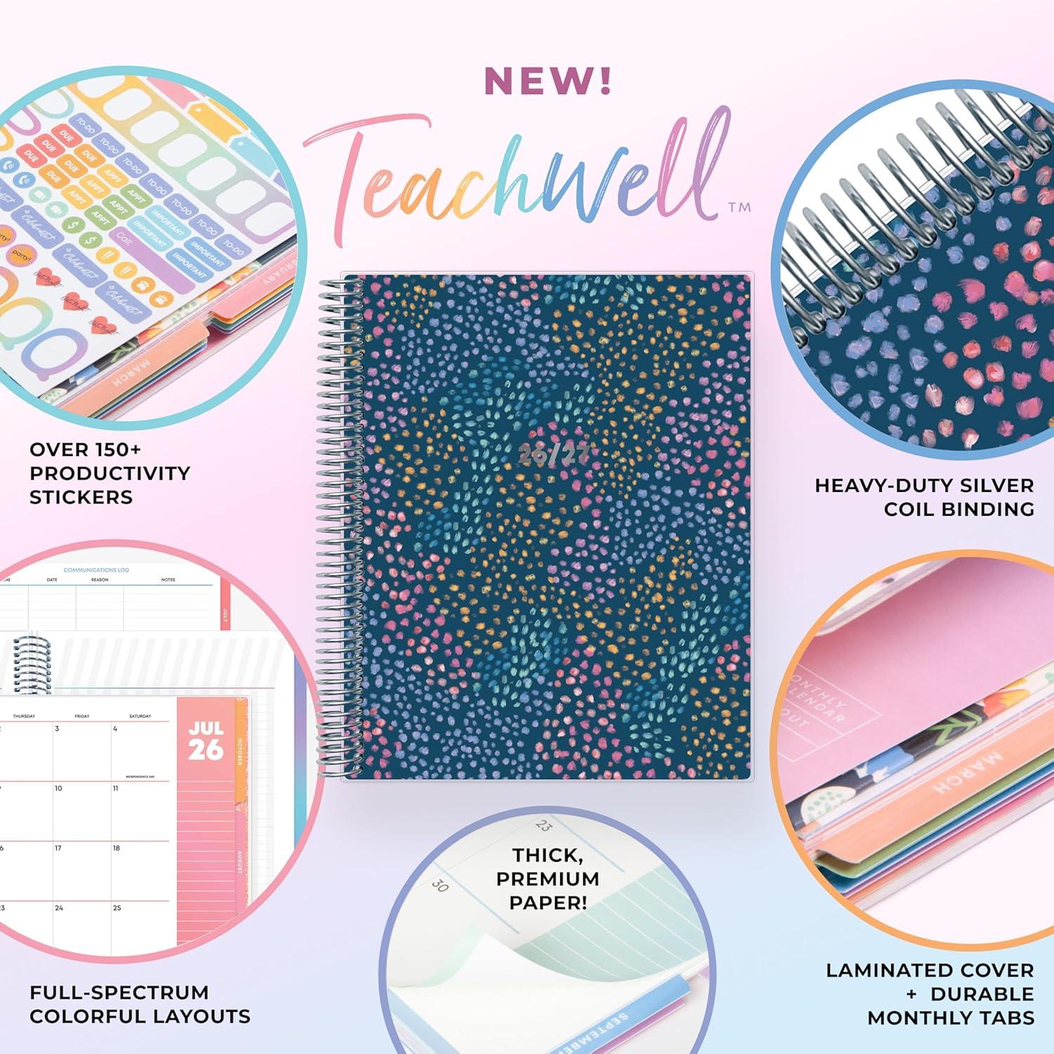 imageBlue Sky Teachwell 20262027 Weekly and Monthly Academic Year Teacher Lesson Planner Calendar July 2026 June 2027 85 x 11 Flexible Cover Heavy Duty Coil Binding Colorful Interior Laminated Tabs Storage Pocket Includes Stickers MeilaniMikki 20262027