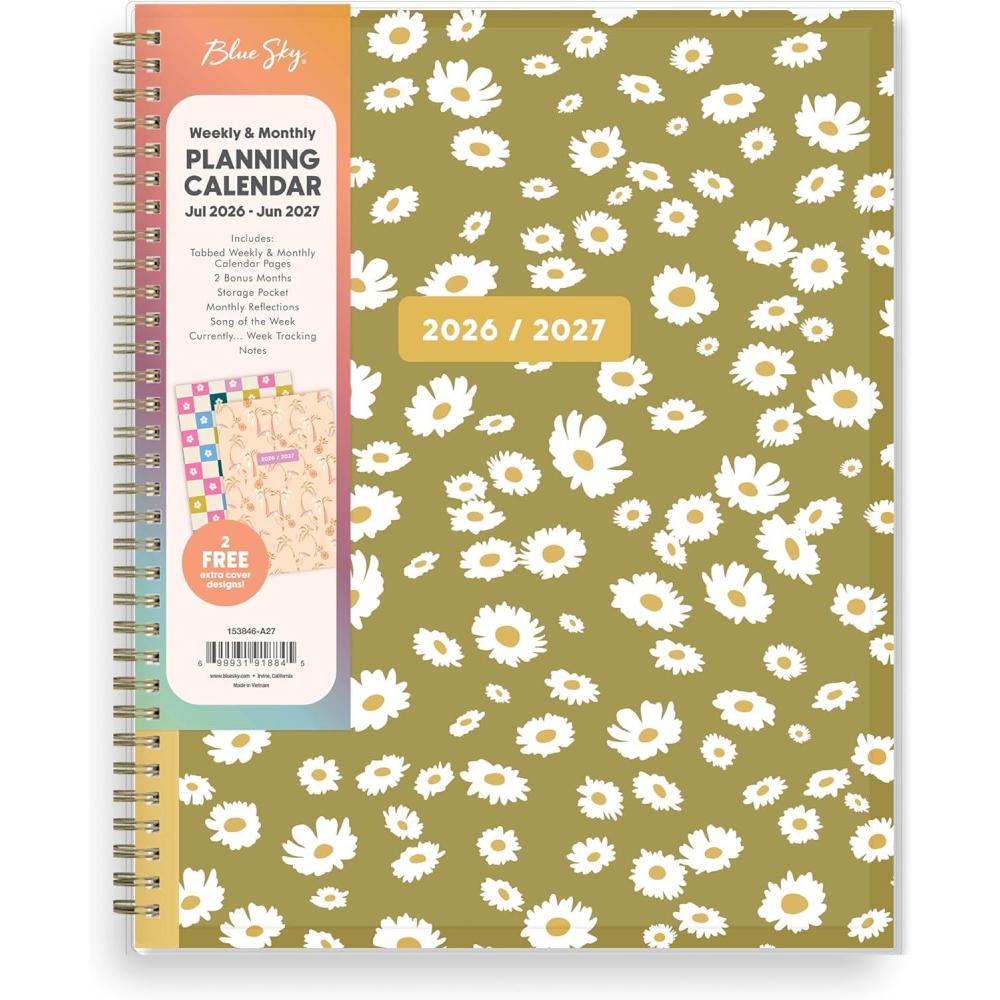 imageBlue Sky Gen Z 20262027 Weekly and Monthly Academic Year Planner Calendar July 2026 June 2027 85 x 11 Flexible Interchangeable Cover Wirebound Laminated Tabs Storage Pocket CoreenCoreen 20262027
