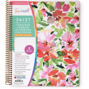 Blue Sky Teachwell 2026-2027 Weekly and Monthly Academic Year Teacher Lesson Planner Calendar, July 2026 – June 2027, 8.5″ x 11″, Flexible Cover, Heavy Duty Coil Binding, Colorful Interior, Laminated Tabs, Storage Pocket, Includes Stickers, Meilani(Meilani- 2026/2027)