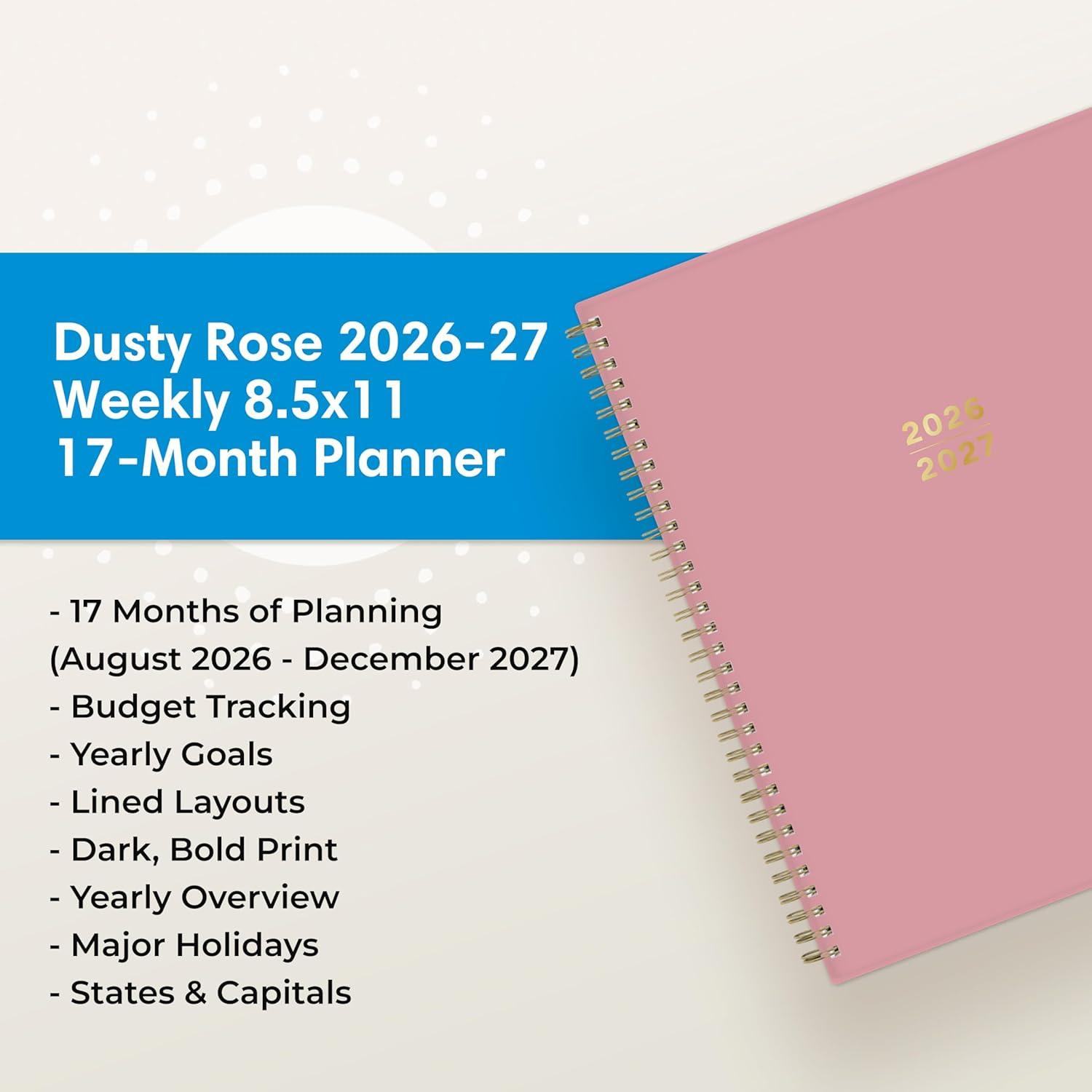 imageBlue Sky 17 Month 20262027 Weekly and Monthly Academic Year Planner Calendar August 2026 December 2027 85 x 11 Flexible Cover Wirebound Laminated Tabs BlackDusty Rose 20262027