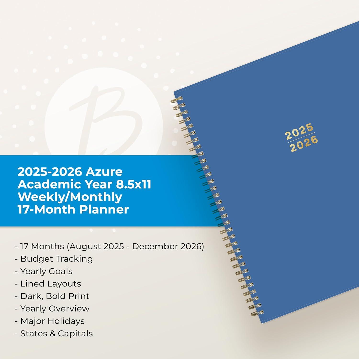 imageBlue Sky 17 Month 20262027 Weekly and Monthly Academic Year Planner Calendar August 2026 December 2027 85 x 11 Flexible Cover Wirebound Laminated Tabs BlackAzure 20252026