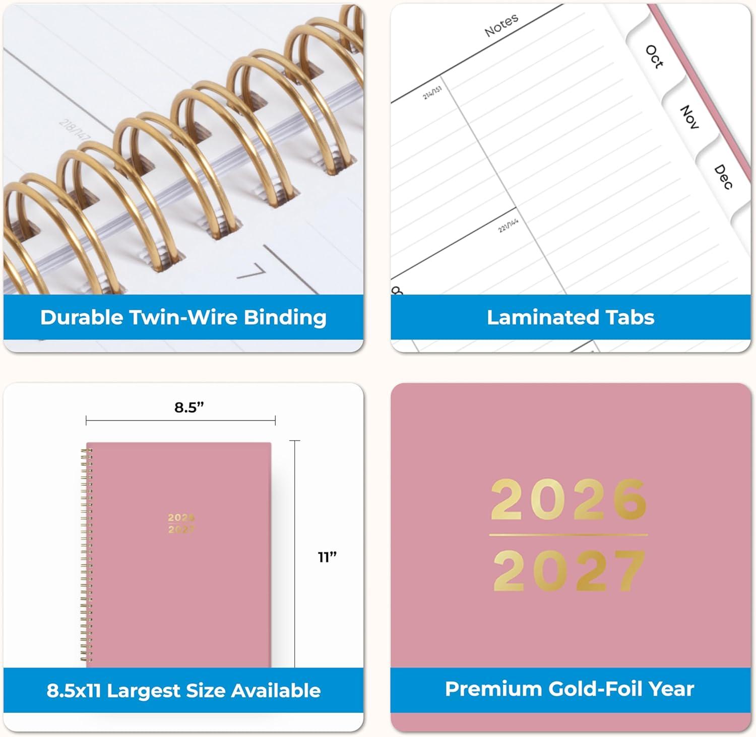 imageBlue Sky 17 Month 20262027 Weekly and Monthly Academic Year Planner Calendar August 2026 December 2027 85 x 11 Flexible Cover Wirebound Laminated Tabs BlackDusty Rose 20262027