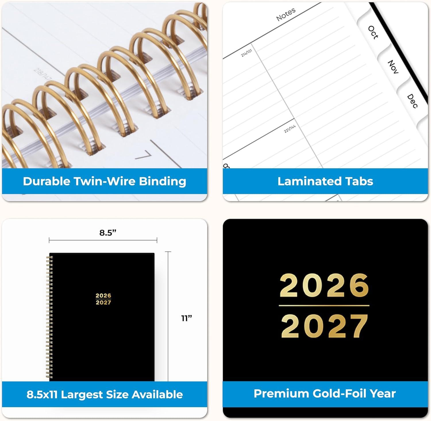 imageBlue Sky 17 Month 20262027 Weekly and Monthly Academic Year Planner Calendar August 2026 December 2027 85 x 11 Flexible Cover Wirebound Laminated Tabs BlackBlack 20262027