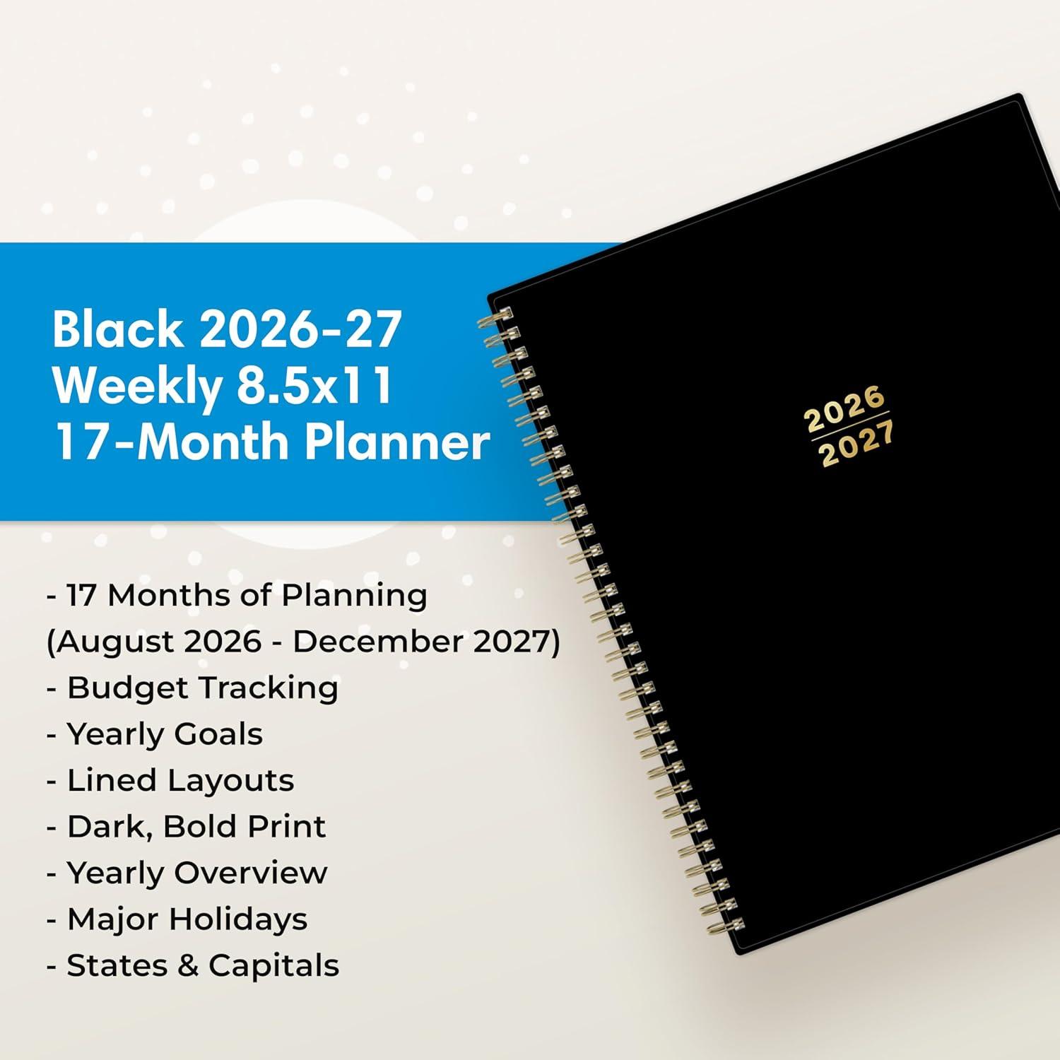 imageBlue Sky 17 Month 20262027 Weekly and Monthly Academic Year Planner Calendar August 2026 December 2027 85 x 11 Flexible Cover Wirebound Laminated Tabs BlackBlack 20262027