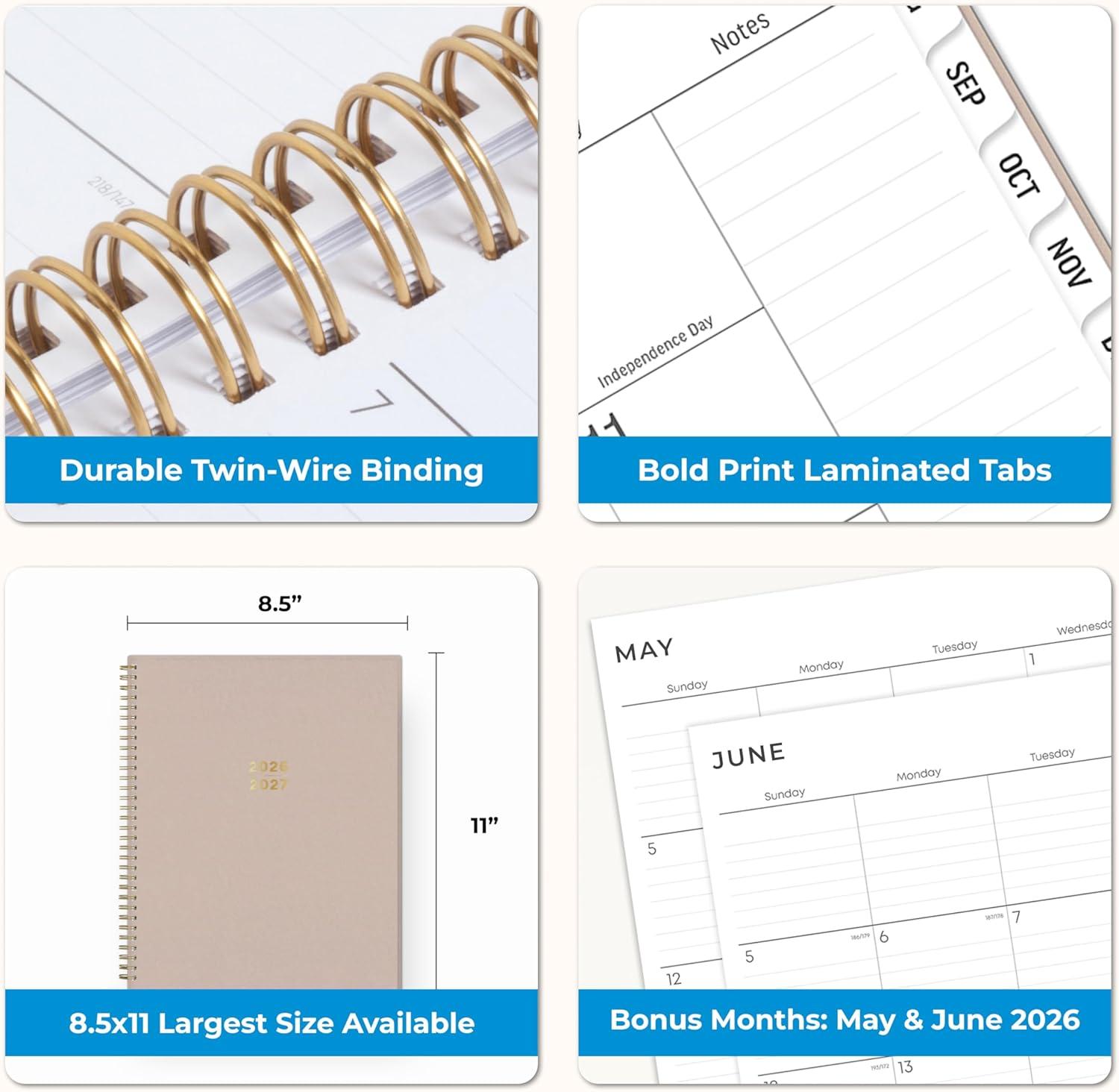 imageBlue Sky 20262027 Large Print Weekly and Monthly Academic Year Planner Calendar July 2026 June 2027 85 x 11 Flexible Cover Wirebound Storage Pocket Laminated Tabs SandSand 20262027