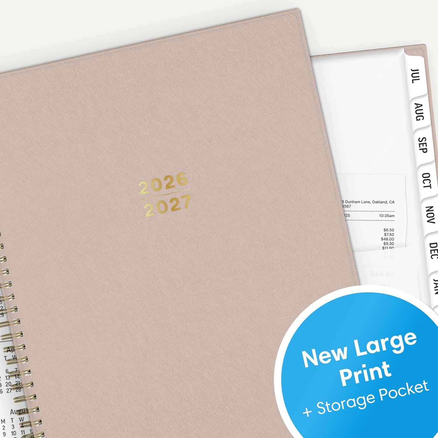 imageBlue Sky 20262027 Large Print Weekly and Monthly Academic Year Planner Calendar July 2026 June 2027 85 x 11 Flexible Cover Wirebound Storage Pocket Laminated Tabs SandSand 20262027