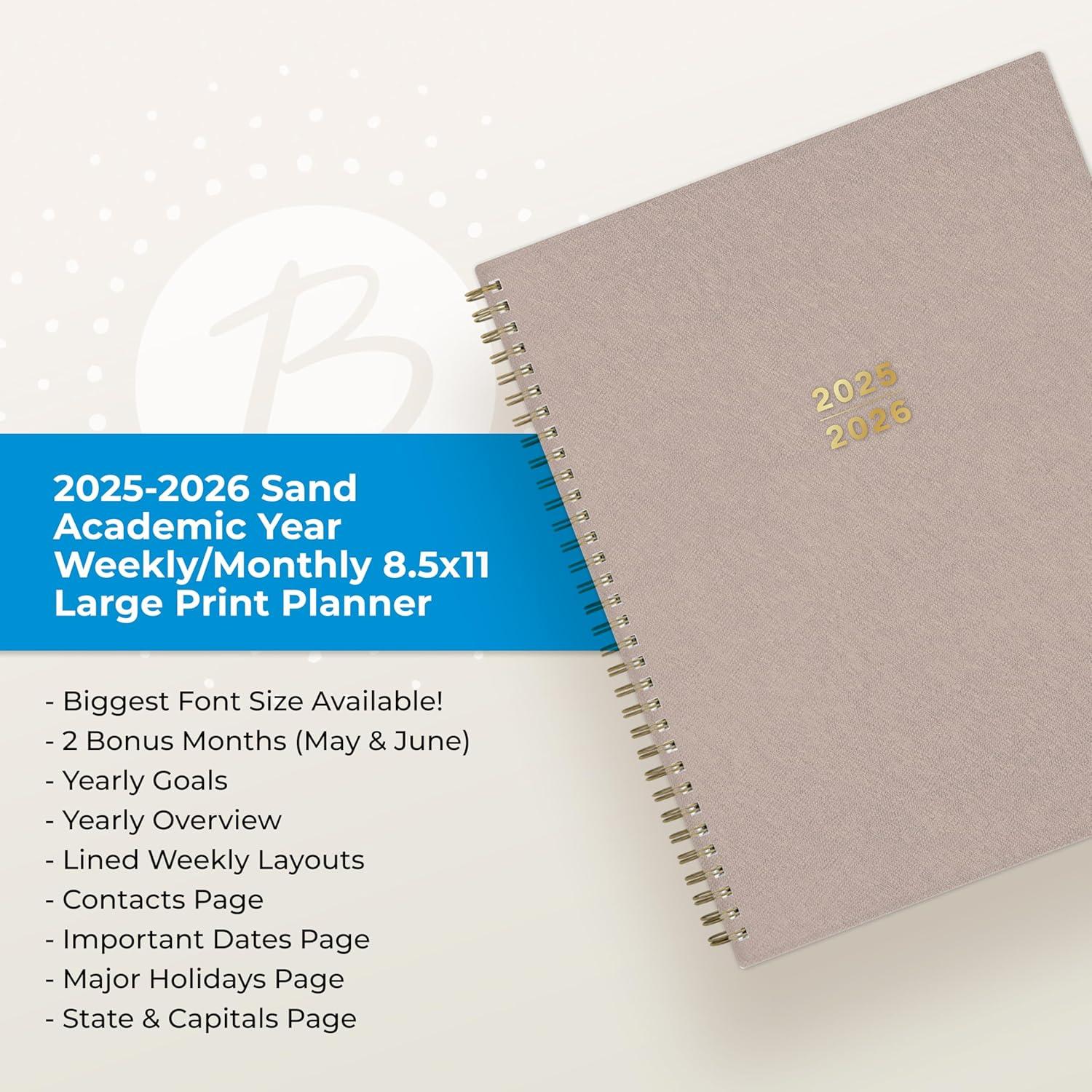 imageBlue Sky 20262027 Large Print Weekly and Monthly Academic Year Planner Calendar July 2026 June 2027 85 x 11 Flexible Cover Wirebound Storage Pocket Laminated Tabs SandSand 20252026