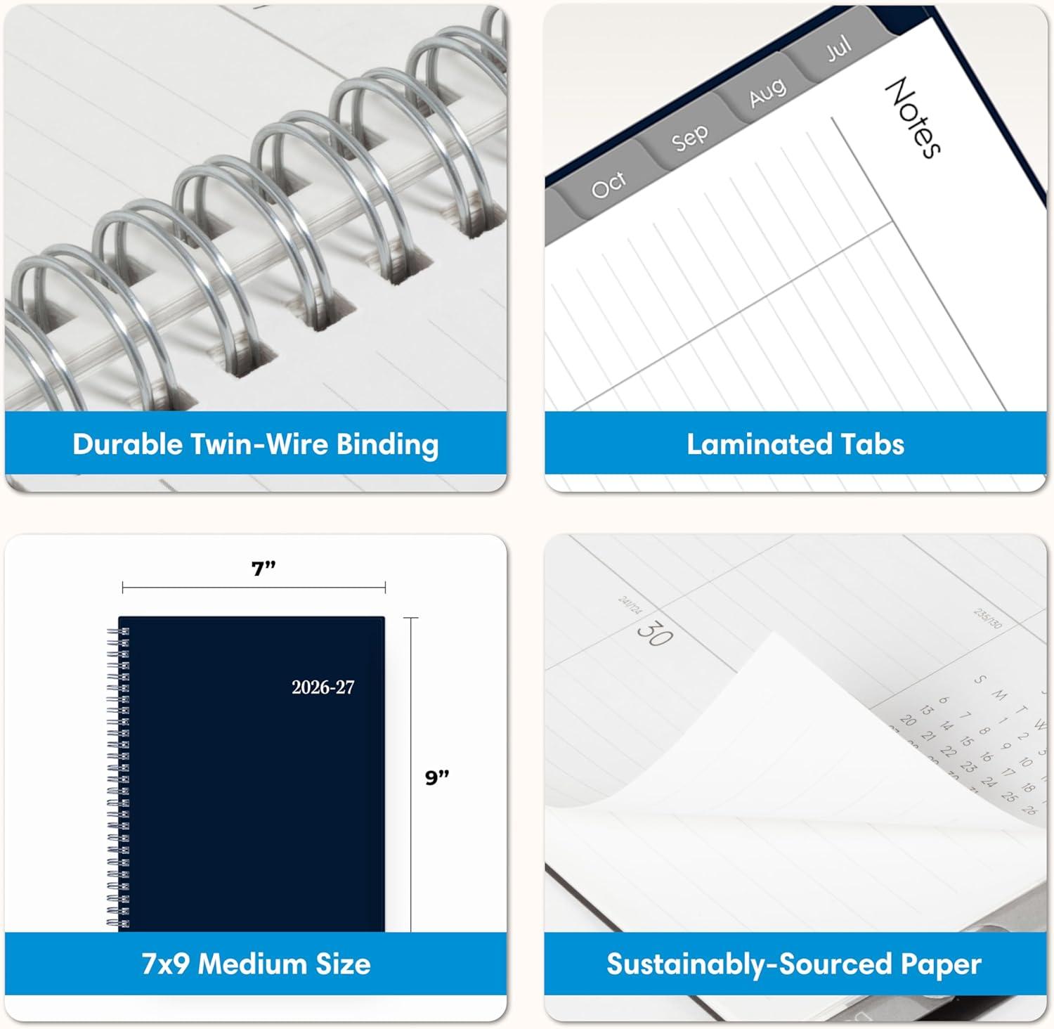 imageBlue Sky 20262027 Weekly and Monthly Academic Year Planner Calendar July 2026 June 2027 7 x 9 Flexible Cover Wirebound Laminated Tabs Enterprise NavyEnterprise Navy 20262027