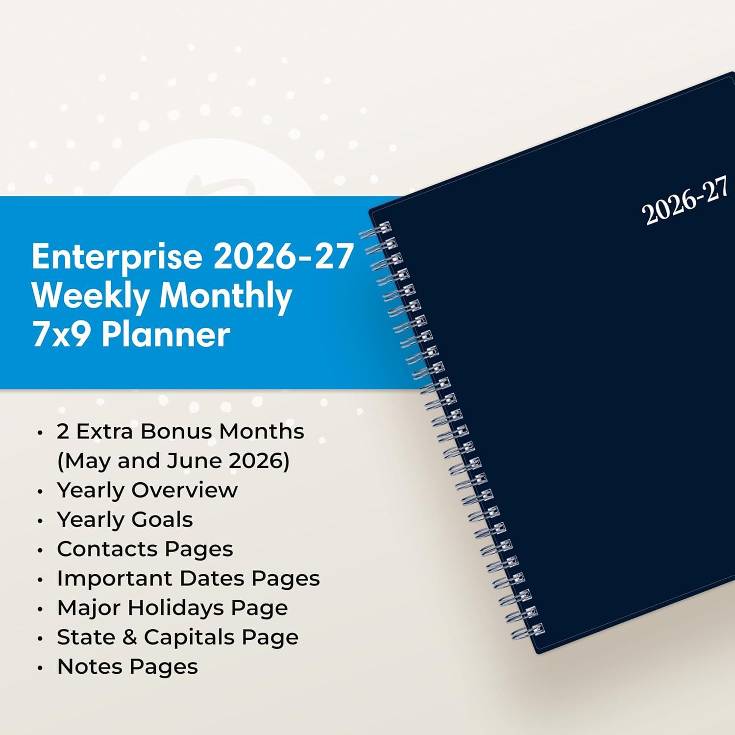 imageBlue Sky 20262027 Weekly and Monthly Academic Year Planner Calendar July 2026 June 2027 7 x 9 Flexible Cover Wirebound Laminated Tabs Enterprise NavyEnterprise Navy 20262027