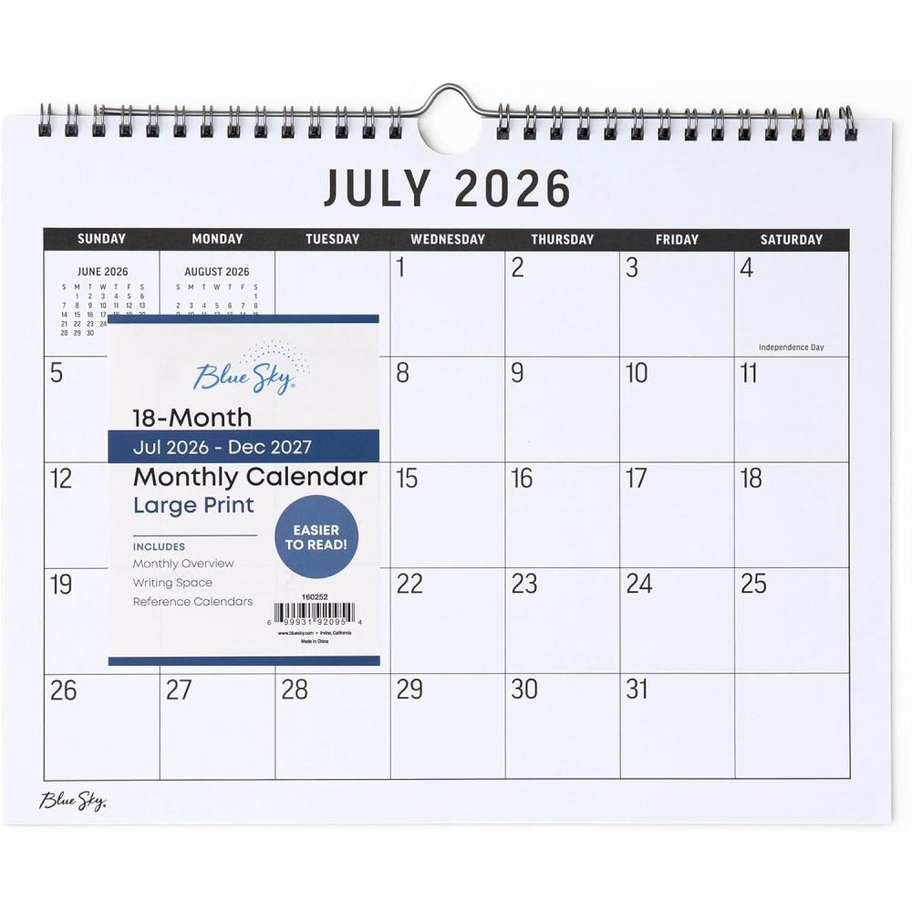 imageBlue Sky 20262027 18 Month Large Print Monthly Academic Year Wall Calendar July 2026 December 2027 11 x 875 Durable Twin Wire Binding Perfect For Home Office And Classroom SilverSilver 20262027