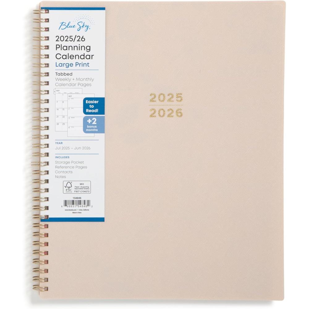 imageBlue Sky 20262027 Large Print Weekly and Monthly Academic Year Planner Calendar July 2026 June 2027 85 x 11 Flexible Cover Wirebound Storage Pocket Laminated Tabs SandSand 20252026