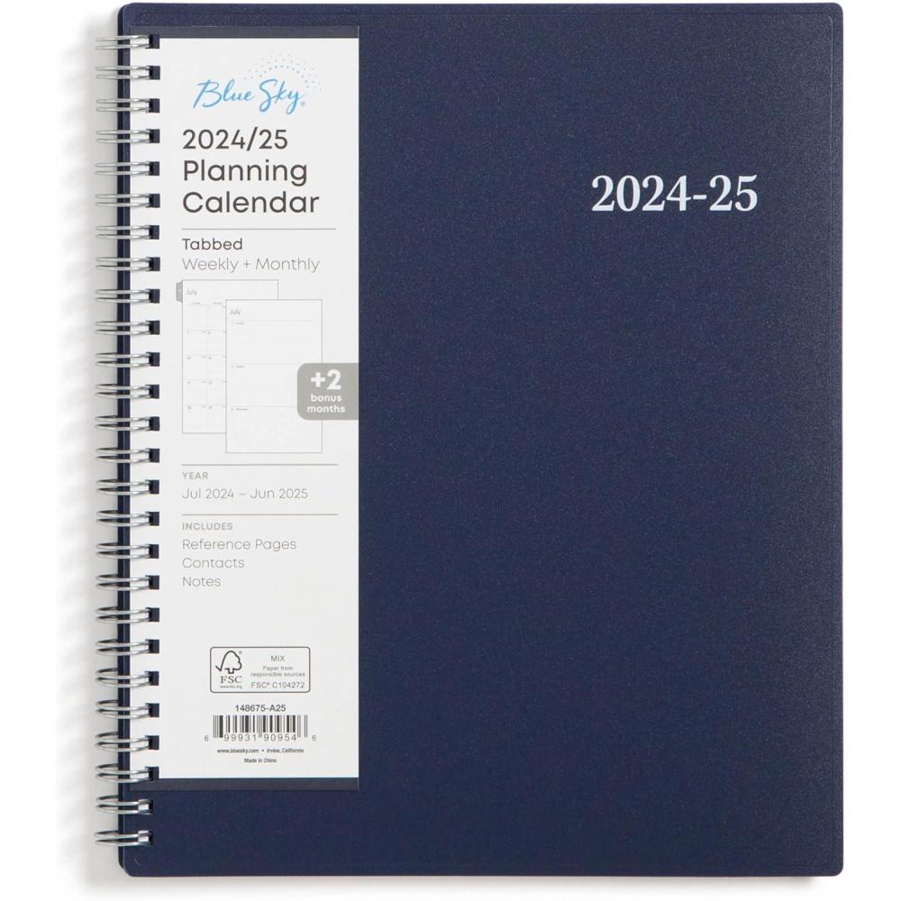 imageBlue Sky 20262027 Weekly and Monthly Academic Year Planner Calendar July 2026 June 2027 7 x 9 Flexible Cover Wirebound Laminated Tabs Enterprise NavyEnterprise Navy 20242025