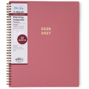 Blue Sky 17 Month 2026-2027 Weekly and Monthly Academic Year Planner Calendar, August 2026 – December 2027, 8.5″ x 11″, Flexible Cover, Wirebound, Laminated Tabs, Black(Dusty Rose- 2026/2027)