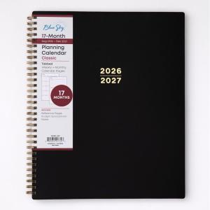 Blue Sky 17 Month 2026-2027 Weekly and Monthly Academic Year Planner Calendar, August 2026 – December 2027, 8.5″ x 11″, Flexible Cover, Wirebound, Laminated Tabs, Black(Black- 2026/2027)