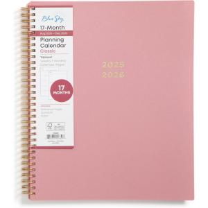 Blue Sky 17 Month 2026-2027 Weekly and Monthly Academic Year Planner Calendar, August 2026 – December 2027, 8.5″ x 11″, Flexible Cover, Wirebound, Laminated Tabs, Black(Dusty Rose- 2025/2026)